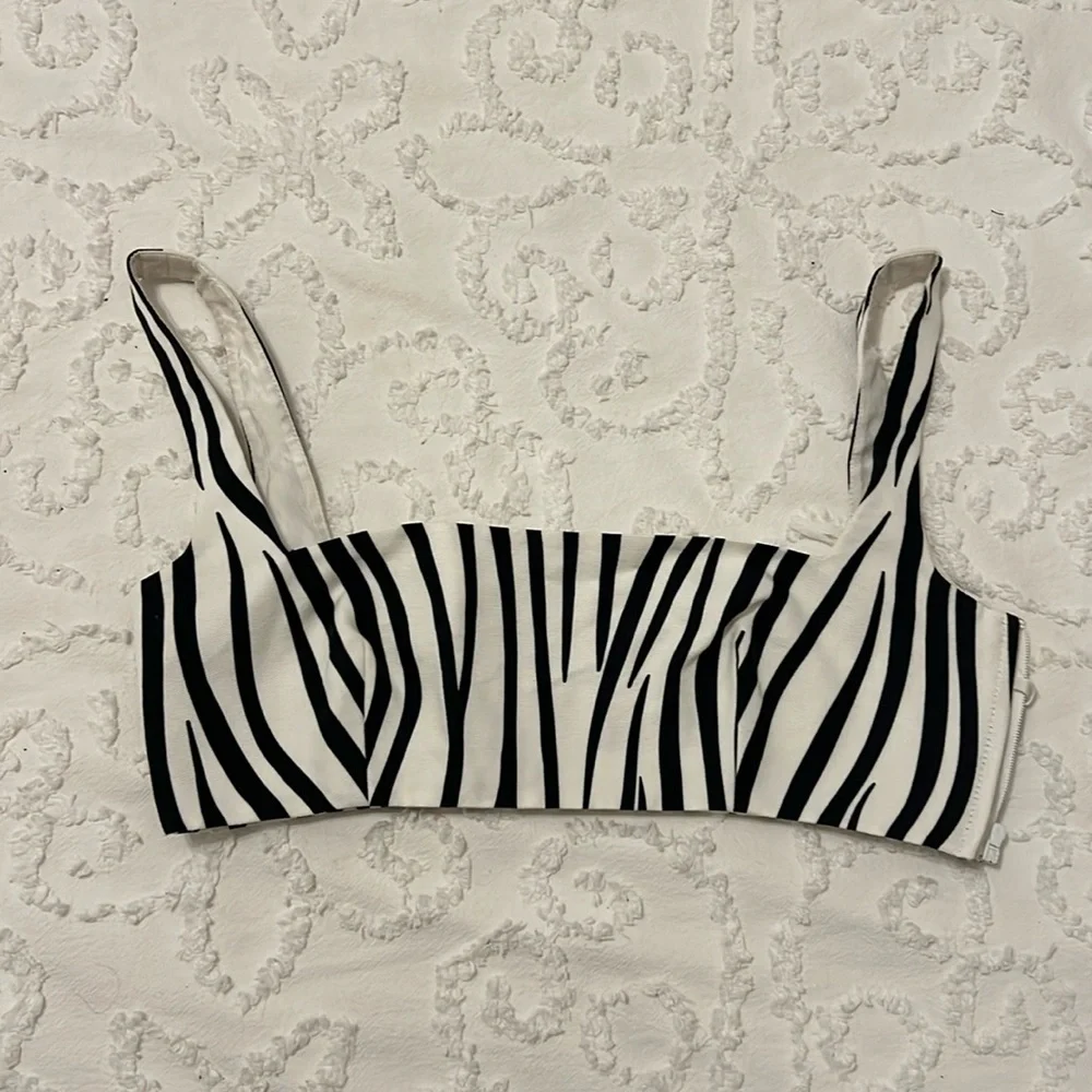 VALENTINO Zebra-print cotton and silk braletteCrop Top (IT38) - Picture 4 of 9